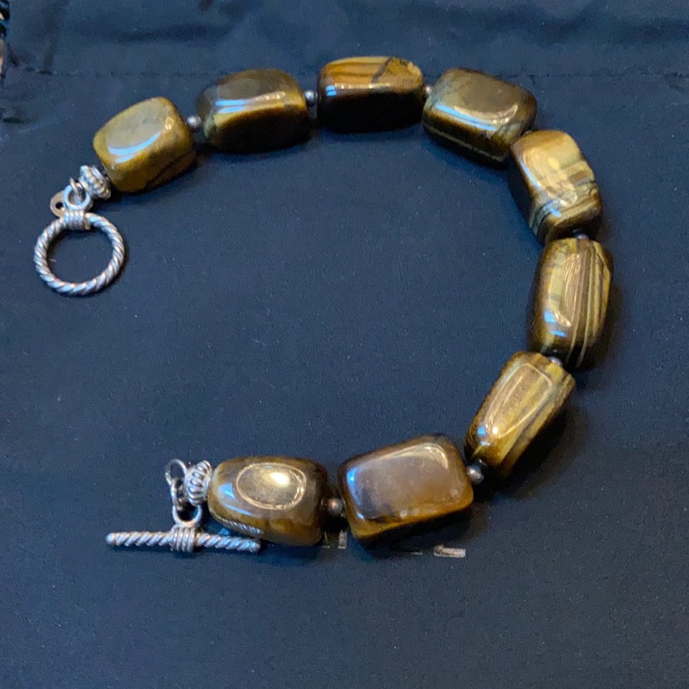 Tiger Eye Chunky Gemstone Bracelet With Sterling Clasp